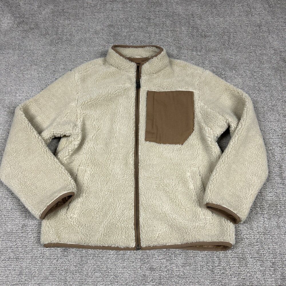 Duluth Burly Sherpa Jacket Men's Large Cream Faux Fur Heavyweight Full Zip